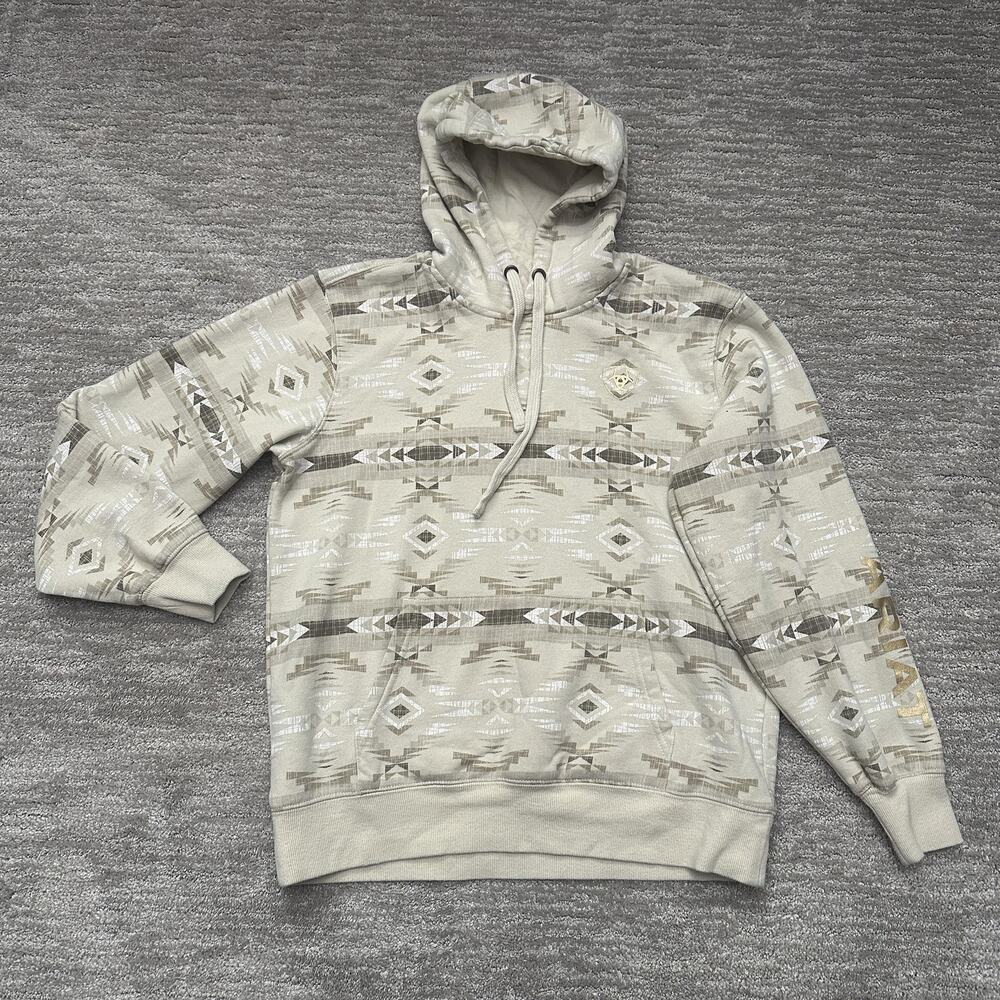 Ariat Hoodie Womens Small Beige Ariat Logo 2.0 Aztec Print Western Fleece